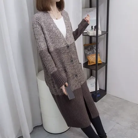 中长款过膝毛衣外套女2023秋冬新款宽松花纱外穿上衣外搭针织开衫商品大图