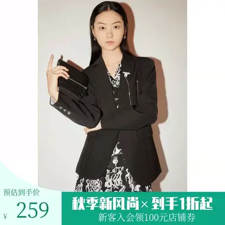 [高级商务]恩裳COVER秋季H廓形感袖口拼接气质胸针西装外套图片