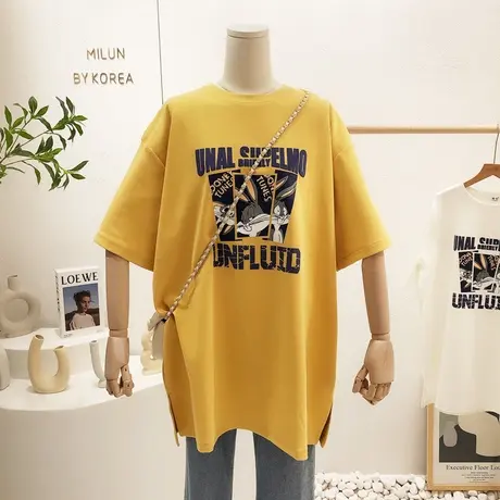 早春韩国东大门卡通中长款包臀上衣磨毛加厚半袖秋冬款打底衫大码图片