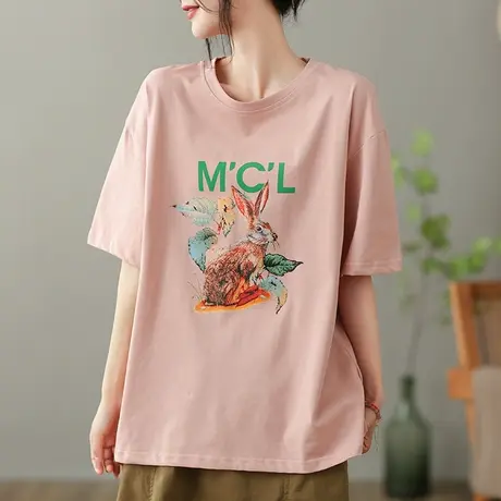 dza复古字母短袖T恤女2023夏季薄款圆领打底体恤宽松显瘦套头上衣商品大图