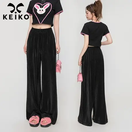 冰爽垂感！黑色高腰显瘦阔腿裤2023夏季宽松压褶直筒裤子拖地休闲商品大图