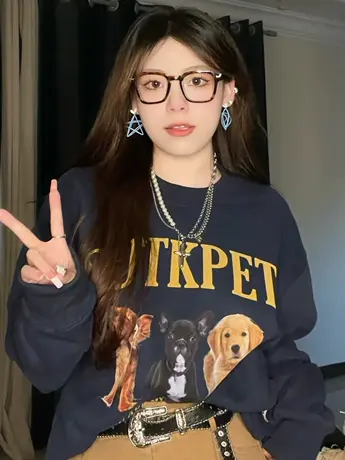 美式复古黑色无帽卫衣女2023春秋款小个子古着vintage设计感外套图片