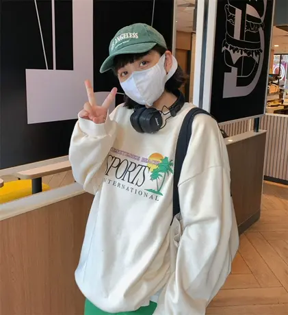 红续港风复古休闲圆领套头卫衣女小个子2023年春秋新款宽松上衣薄图片