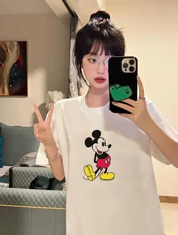 白色短袖女t恤2023新款韩系夏季ins风网红少女卡通宽松设计感上衣商品大图