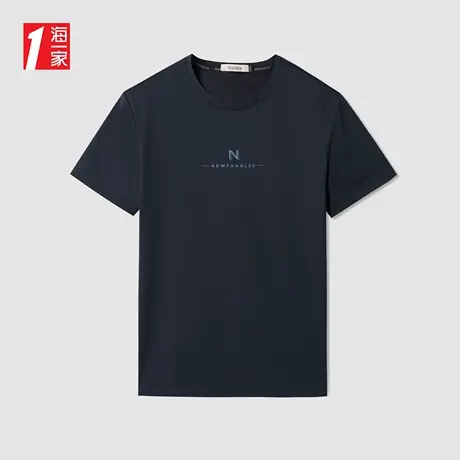 海一家时尚休闲短T新款舒适圆领简约字母印花短袖T恤男商品大图