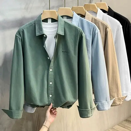 男士纯棉长袖衬衫男春秋季高级感工装休闲衬衣外套男2023新款潮流商品大图