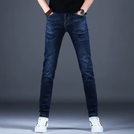 百搭蓝色高端潮牌牛仔裤男修身小脚韩版男款裤子2023新款弹力百搭商品大图