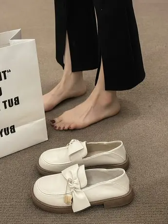 一脚蹬厚底小皮鞋女英伦2023年夏季新款jk单鞋蝴蝶结乐福鞋女鞋商品大图