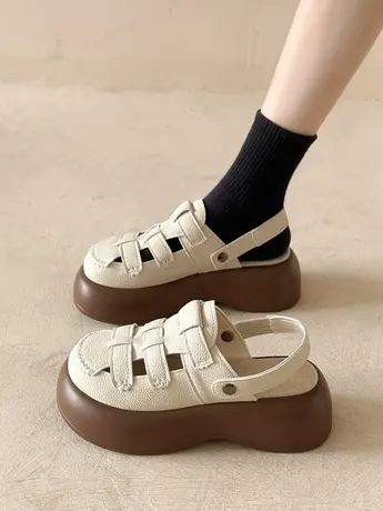 包头凉鞋女夏季外穿2023年新款百搭两穿增高厚底半拖鞋沙滩罗马鞋商品大图