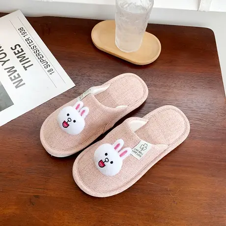 ins可爱小白兔卡通家居拖鞋女包头秋冬四季室内防滑学生棉拖鞋女商品大图