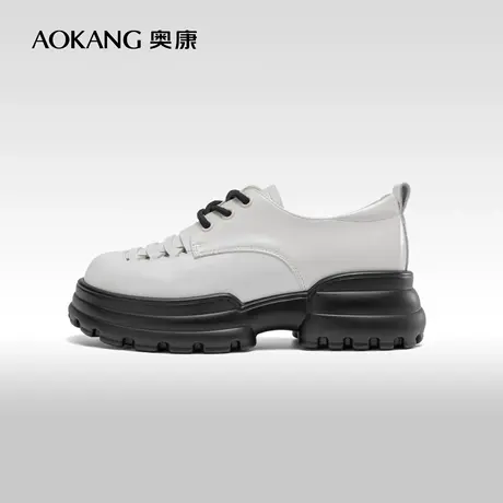 奥康女鞋 2023春秋季小香风皮鞋厚底增高学院风大头玛丽珍单鞋商品大图