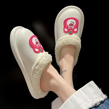 可爱小熊包头棉拖鞋女冬季外穿室内居家加绒保暖防水厚底防滑拖鞋商品大图