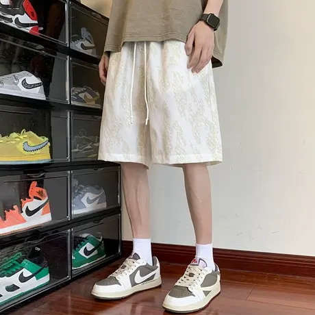 冰丝短裤男夏季薄款大码宽松运动休闲裤男士潮牌印花沙滩五分裤子商品大图