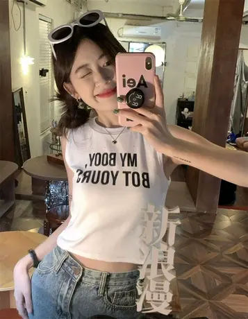 设计感字母印花吊带背心女夏季短款修身内搭辣妹运动外穿无袖上衣商品大图