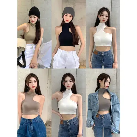 无钢圈裹胸胸垫内衣内搭打底衫乌77纯欲抹胸上衣针织吊带美背心女图片