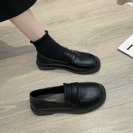 小皮鞋女英伦风女鞋春季2024年新款黑色工作平底单鞋软皮乐福鞋商品大图