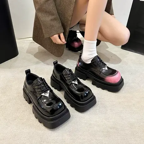 乐福鞋女2024年春季新款百搭厚底英伦风小皮鞋小个子增高小众单鞋商品大图