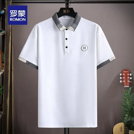 罗蒙男士冰丝短袖Polo衫夏季薄款商务休闲带翻领刺绣男装上衣T恤商品大图
