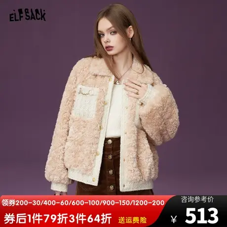 妖精的口袋粗花呢小香风外套女2023冬季新款拼接气质短款呢子大衣商品大图