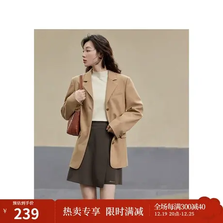宽松休闲西装外套2023秋女装新款平驳领长袖显瘦通勤西服上衣图片