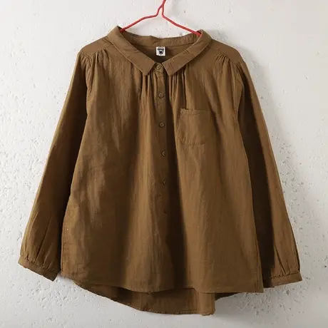 dza 复古宽松翻领长袖衬衣女士春季新款宽松休闲上衣内搭纯棉衬衫图片