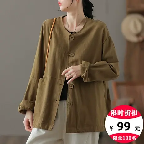 dza 复古短款工装外套女士2023新款秋季显瘦上衣宽松长袖夹克开衫图片
