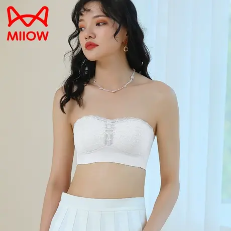 MiiOW/猫人无肩带蕾丝防走光抹胸上托防下垂美背大胸显小显瘦文胸图片