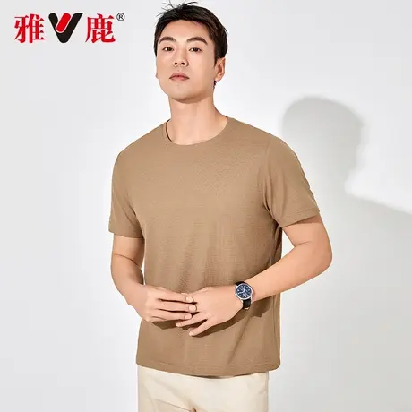 雅鹿男士短袖T恤夏季新品薄款圆领华夫格凉感吸湿透气打底上衣图片