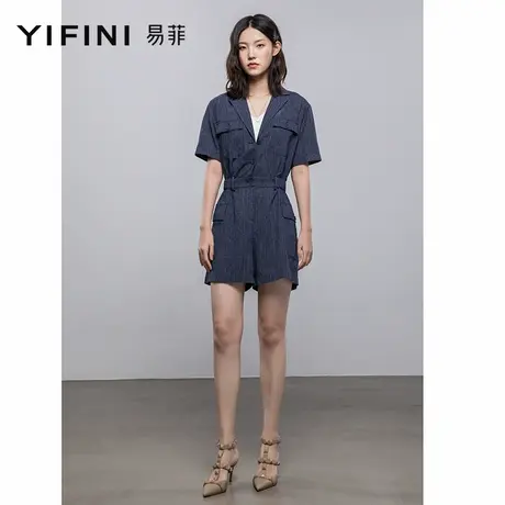 Yifini/易菲衬衫领短袖休闲连体裤女收腰显瘦短裤夏季新款潮商品大图