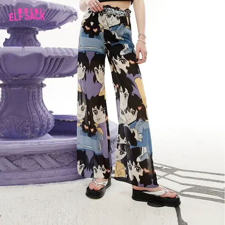 妖精的口袋满印宽松阔腿裤女2023夏季新款凉凉裤垂感薄款休闲裤子商品大图