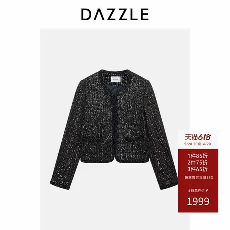 【3件65折】DAZZLE地素奥莱短外套黑色粗花呢外套商品大图