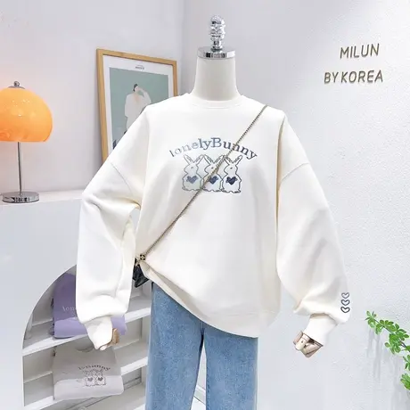 ins兔子上衣2023早春新款韩国东大门套头卫衣小众设计感甜美休闲商品大图