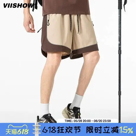 VIISHOW工装潮牌宽松运动拼色短裤男夏季复古百搭休闲五分沙滩裤商品大图