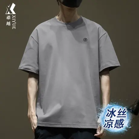 冰丝棉重磅短袖T恤男2025新款夏季凉感加大码男士刺绣半袖体恤ins商品大图