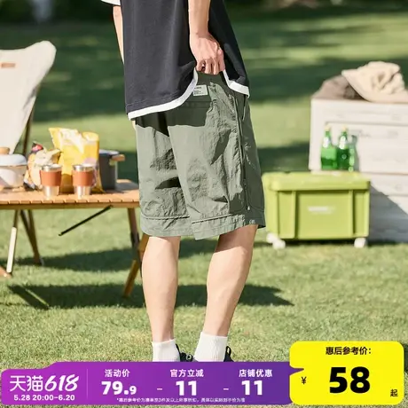 唐狮2024夏季新款潮牌休闲短裤男休闲宽松直筒工装五分裤黑色中裤商品大图