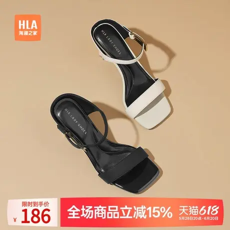 HLA/海澜之家凉鞋女夏新款百搭粗跟罗马鞋时装气质一字带高跟女鞋图片