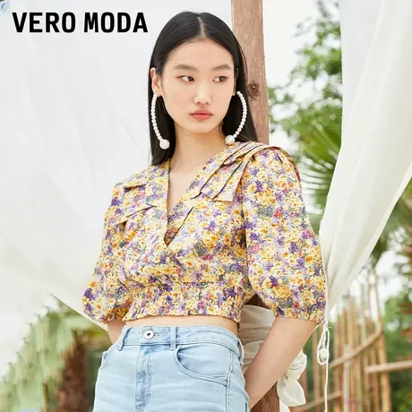 Vero Moda奥莱夏季清仓纯棉法式碎花泡泡袖短款气质蕾丝衫上衣女图片