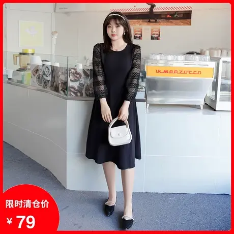 2023秋季新款提花中长款显瘦大码胖妹妹洋气雪纺连衣裙气质小黑裙商品大图