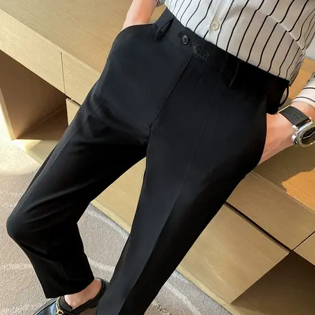 西服裤子男款春夏季高级感商务正装西装裤修身小脚男士休闲九分裤商品大图