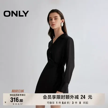 ONLY2025夏季新款翻领不对称舒适亲肤纯色系带衬衫裙短裙连衣裙女图片