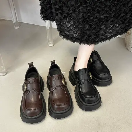 厚底增高乐福鞋女2025新款秋季英伦风小皮鞋一脚蹬小个子气质单鞋图片