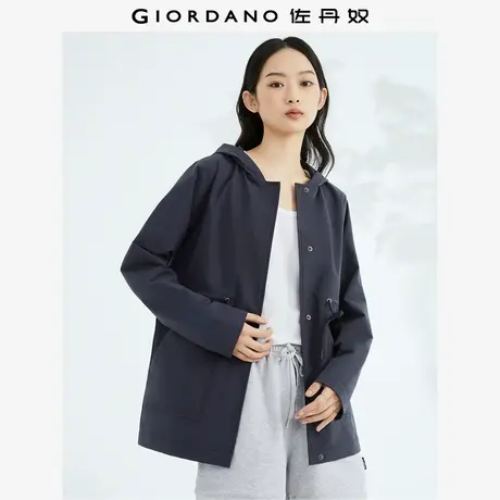佐丹奴外套女装梭织宽松抽绳束腰大口袋连帽风衣外套 05373063图片