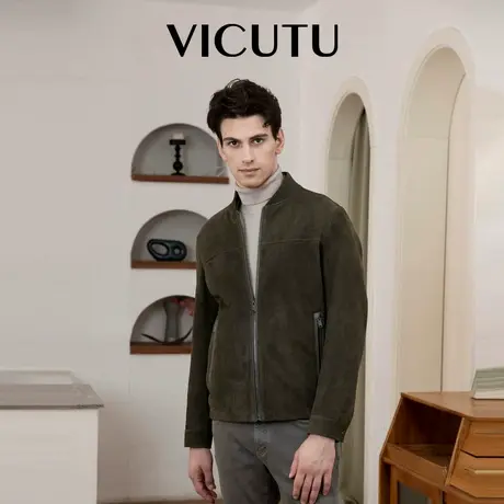 VICUTU威可多男士皮衣舒适羊皮绒面革时尚棒球领商务休闲外套商品大图