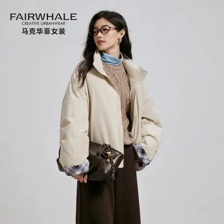 马克华菲立领鹅绒夹克羽绒服女冬2025新款设计感防风保暖复古外套商品大图