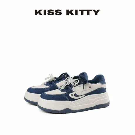 【呼呼专享】KISSKITTY板鞋女款2025新款帆布拼色厚底增高运动鞋商品大图