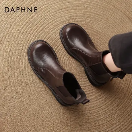 达芙妮棕色小短靴2026新款女款马丁女靴子皮靴早秋冬季加绒切尔西商品大图