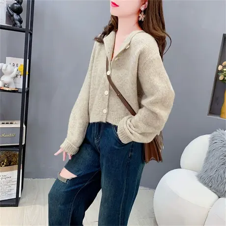 日系温柔风针织开衫女秋季2023年新款宽松洋气减龄小个子毛衣外套图片