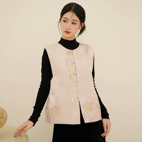 素飞新中式国风马甲织锦提花加棉薄款棉衣手工盘扣复古上衣SU4992图片