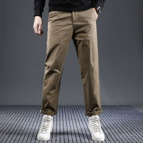 卡其色宽松直筒休闲裤子男2023新款秋季百搭弹力休闲男装裤子秋冬商品大图