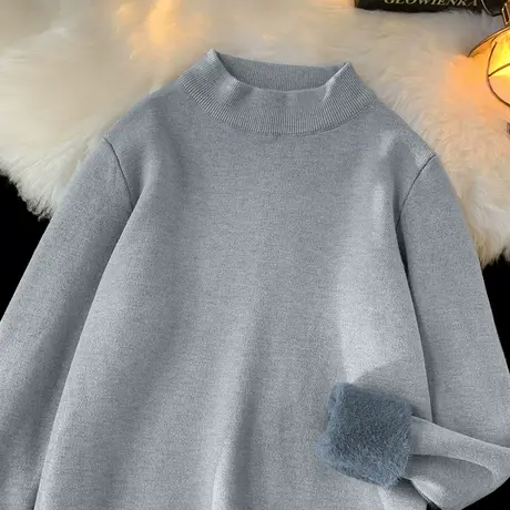 半高领毛衣男秋冬季潮流内搭打底衫针织衫线衣一体绒加厚中领毛衫商品大图